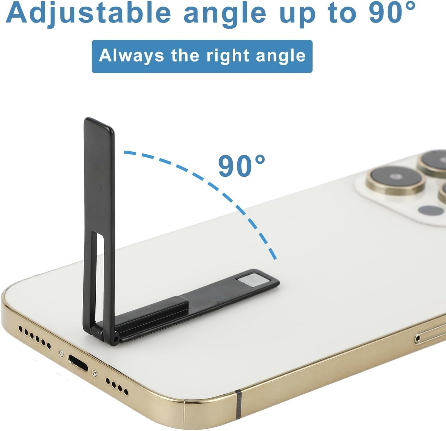 KolorFish Ultra Thin Mobile Phone Holder, Adjustable Angle Mini Alloy Kickstand Portable Phone Stand Foldable Horizontal/Vertical Desk Stand Holder (Black)
