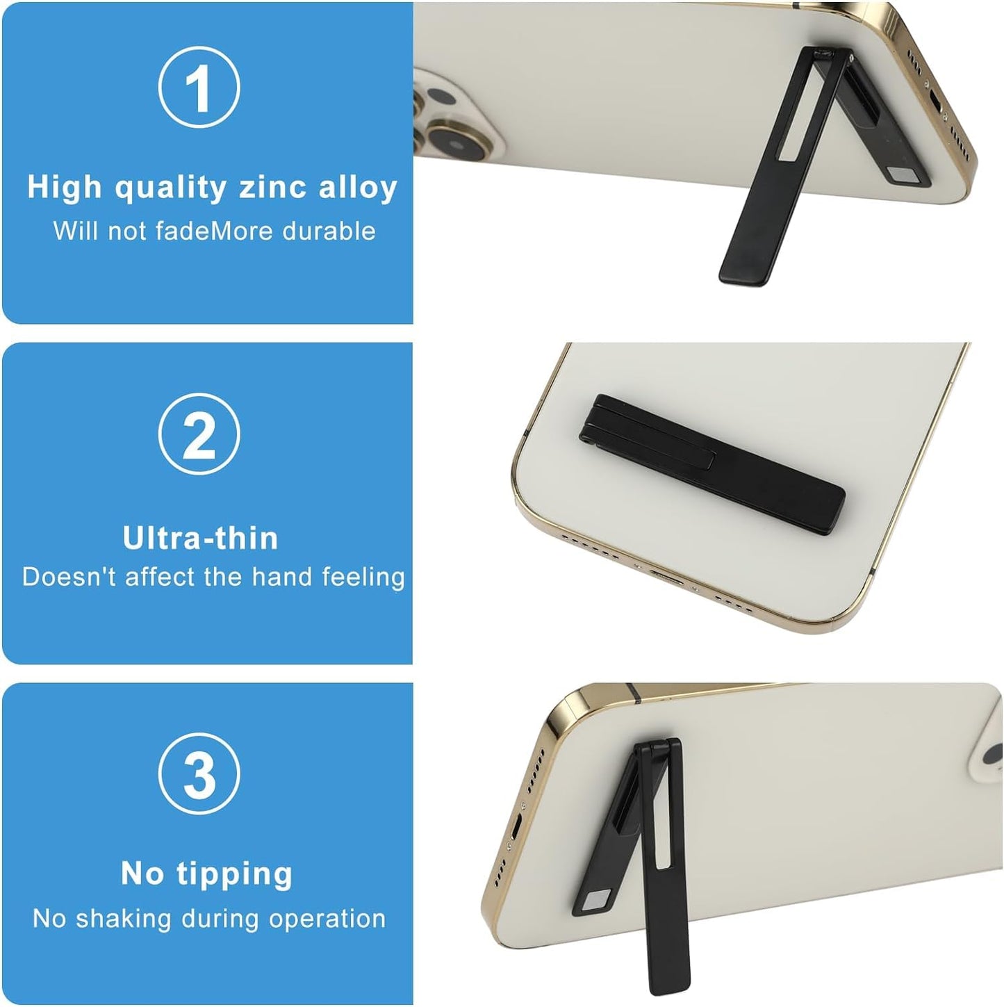KolorFish Ultra Thin Mobile Phone Holder, Adjustable Angle Mini Alloy Kickstand Portable Phone Stand Foldable Horizontal/Vertical Desk Stand Holder (Black)