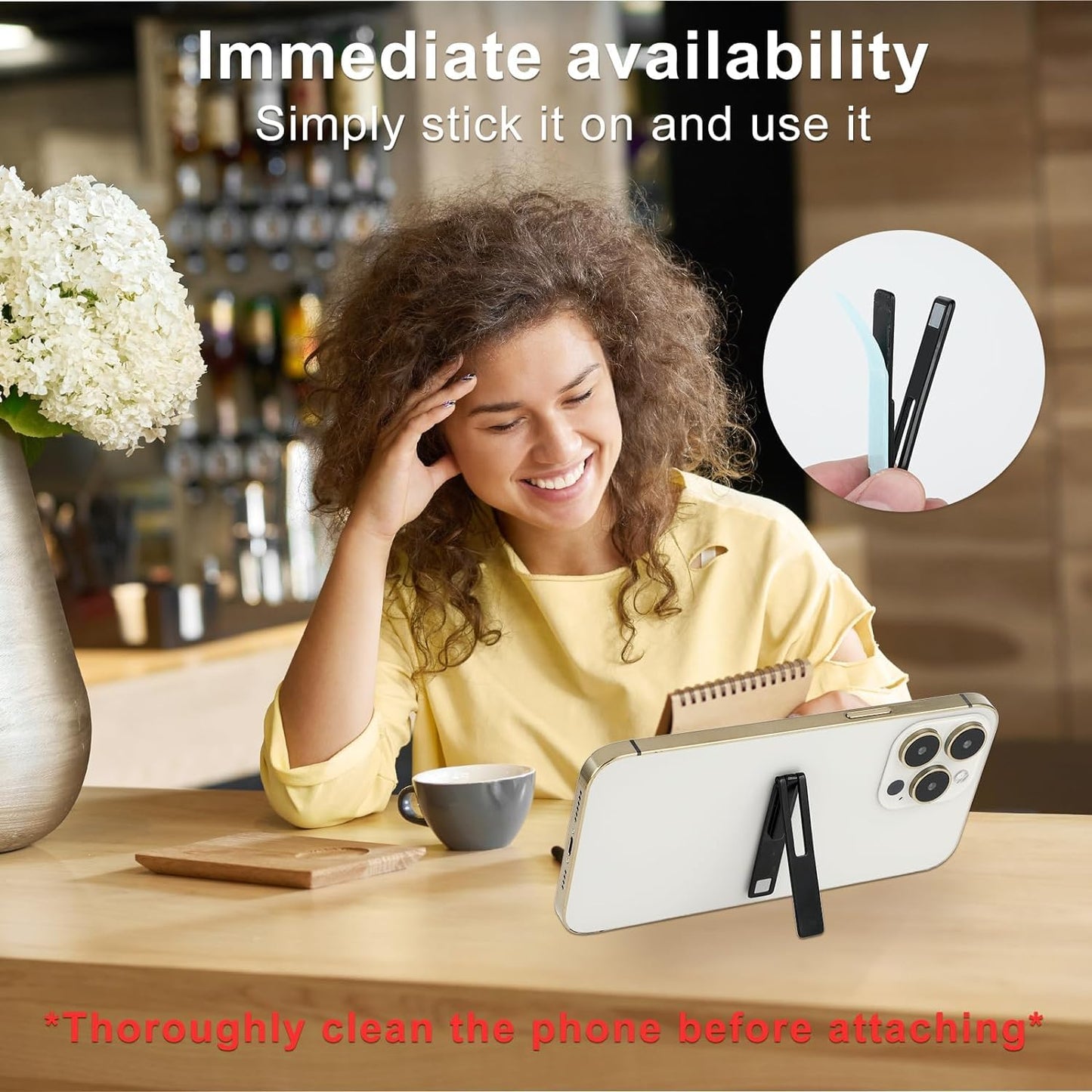 KolorFish Ultra Thin Mobile Phone Holder, Adjustable Angle Mini Alloy Kickstand Portable Phone Stand Foldable Horizontal/Vertical Desk Stand Holder (Black)
