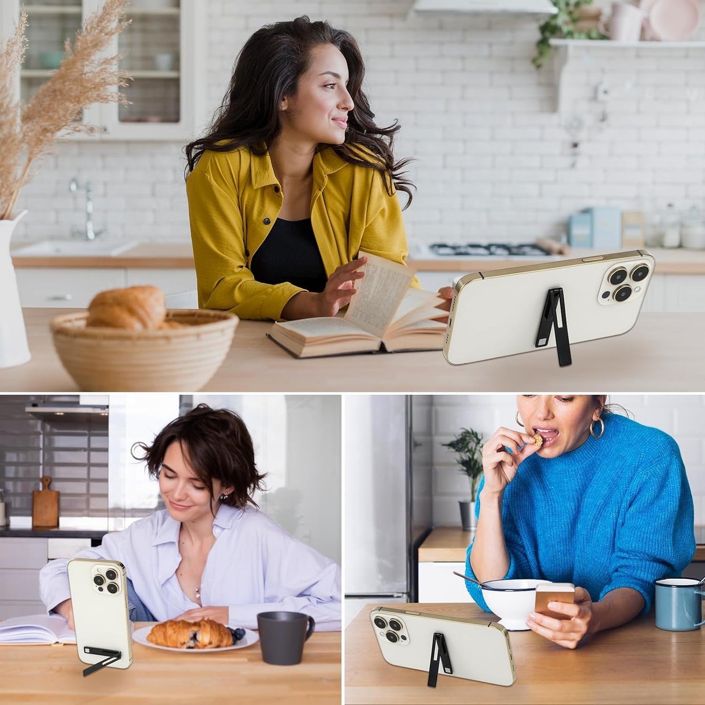KolorFish Ultra Thin Mobile Phone Holder, Adjustable Angle Mini Alloy Kickstand Portable Phone Stand Foldable Horizontal/Vertical Desk Stand Holder (Black)