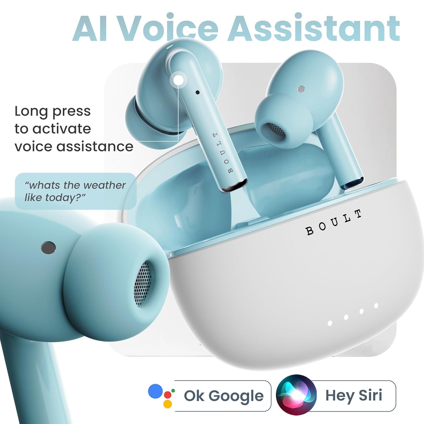 Boult Audio W20 Truly Wireless in Ear Earbuds with 40H Playtime, Zen™ ENC Mic, 45ms Low Latency, 13mm Bass Drivers, Type-C Fast Charging, Made in India, Touch Control, IPX5 ear buds TWS (Glacier Blue)