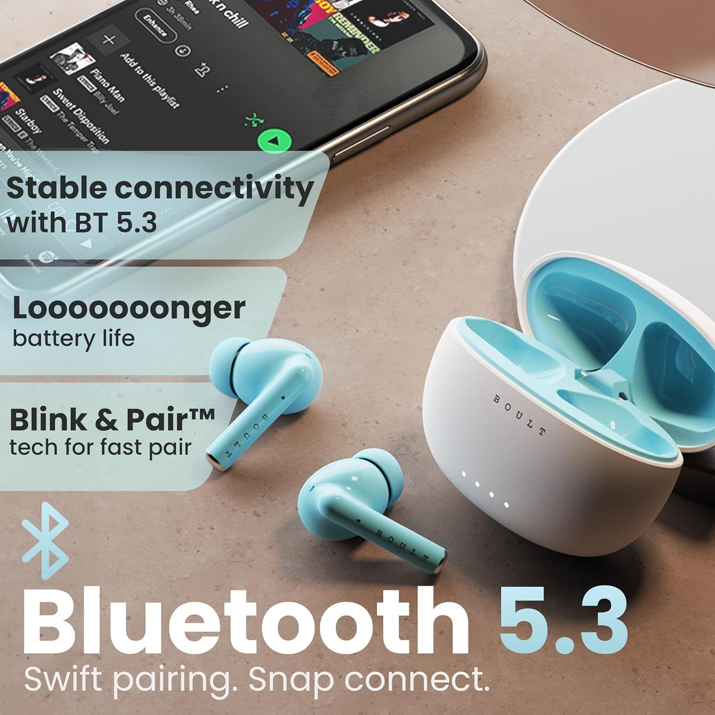 Boult Audio W20 Truly Wireless in Ear Earbuds with 40H Playtime, Zen™ ENC Mic, 45ms Low Latency, 13mm Bass Drivers, Type-C Fast Charging, Made in India, Touch Control, IPX5 ear buds TWS (Glacier Blue)